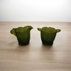 vintage Indiana Glass creamer and sugar bowls,Avacoda ,Diamond Cut pattern